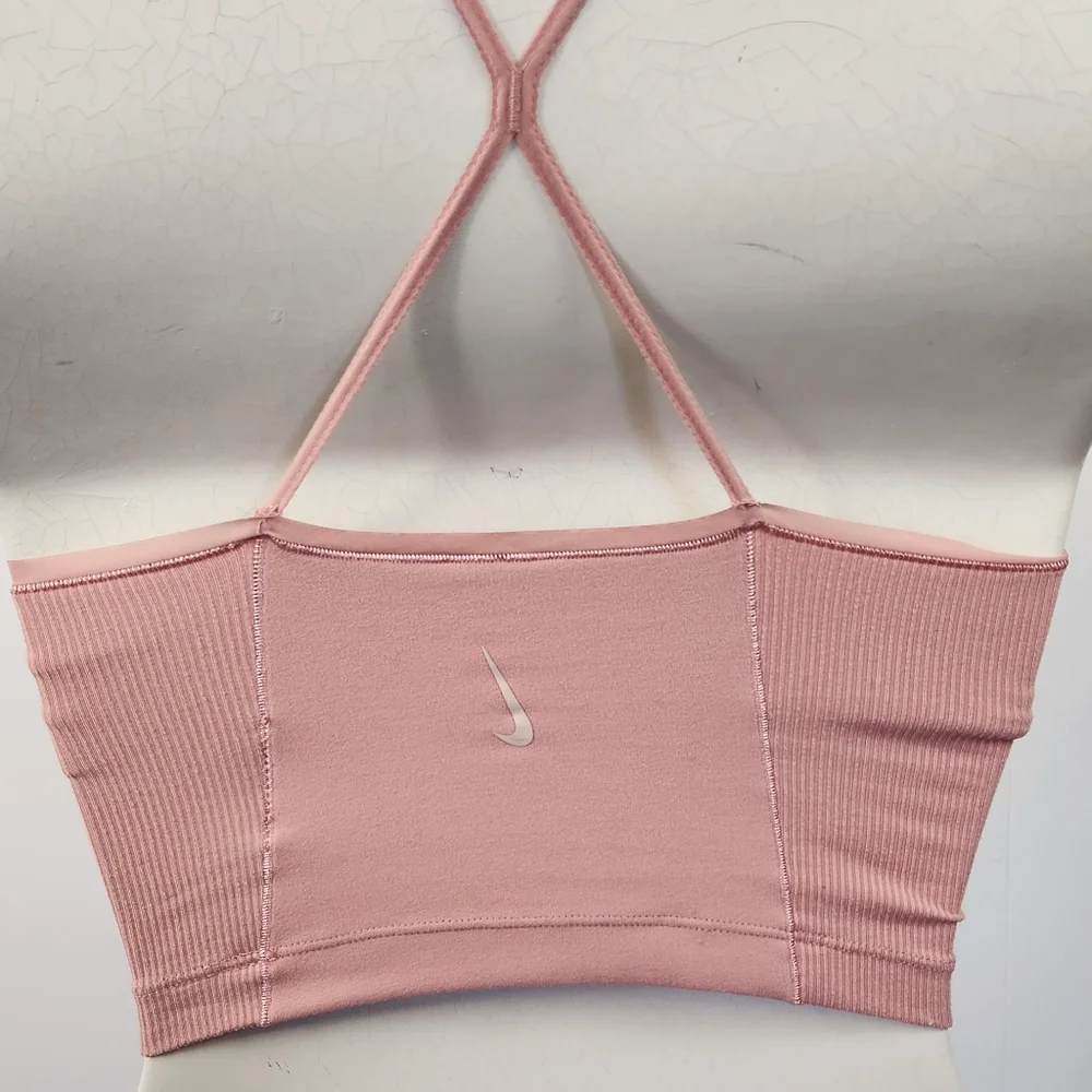 Nike Yoga Statement Clean Crop Top Tank High Neck Cropped Pink Activewear Gym - Picture 5 of 11
